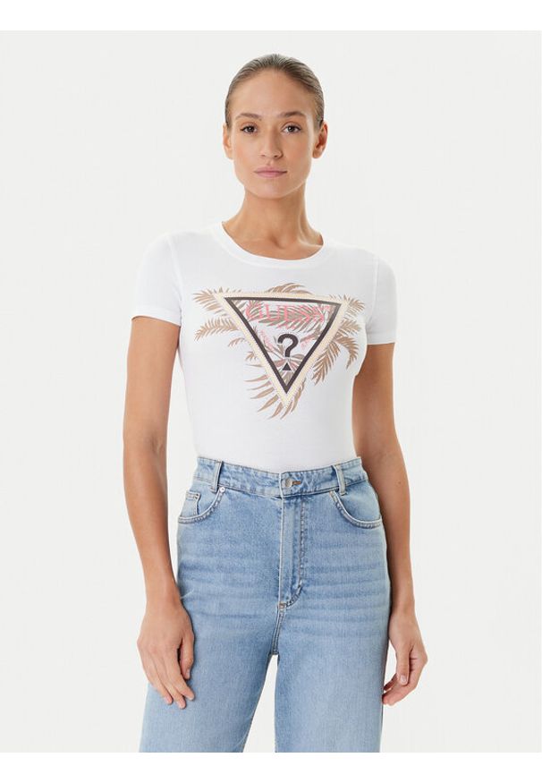 Guess T-Shirt W5YI13 J1314 Biały Regular Fit. Kolor: biały. Materiał: bawełna