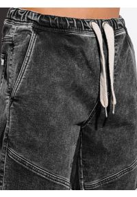 Ombre Clothing - Krótkie spodenki męskie jeansowe W219 - czarne - L. Kolor: czarny. Materiał: jeans. Długość: krótkie. Wzór: aplikacja #3