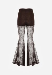 Born2be - Brązowe Koronkowe Spodnie Dzwony z Wysokim Stanem Solifera. Okazja: na co dzień. Stan: podwyższony. Kolor: brązowy. Materiał: koronka. Wzór: koronka. Styl: casual #2