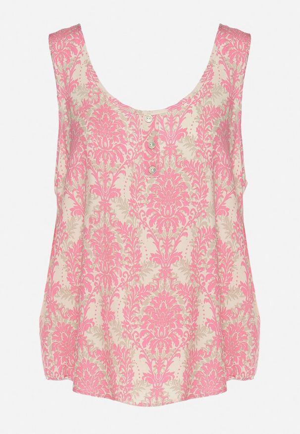 Born2be - Różowo-Beżowa Bluzka z Bawełny ze Wzorem Boho Napolea. Kolor: różowy. Materiał: bawełna. Styl: boho