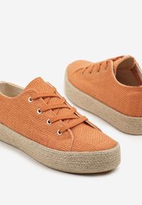 Born2be - Pomarańczowe Trampki z Ozdobną Plecionką Filarra. Okazja: na co dzień. Kolor: pomarańczowy. Materiał: jeans. Styl: casual #5