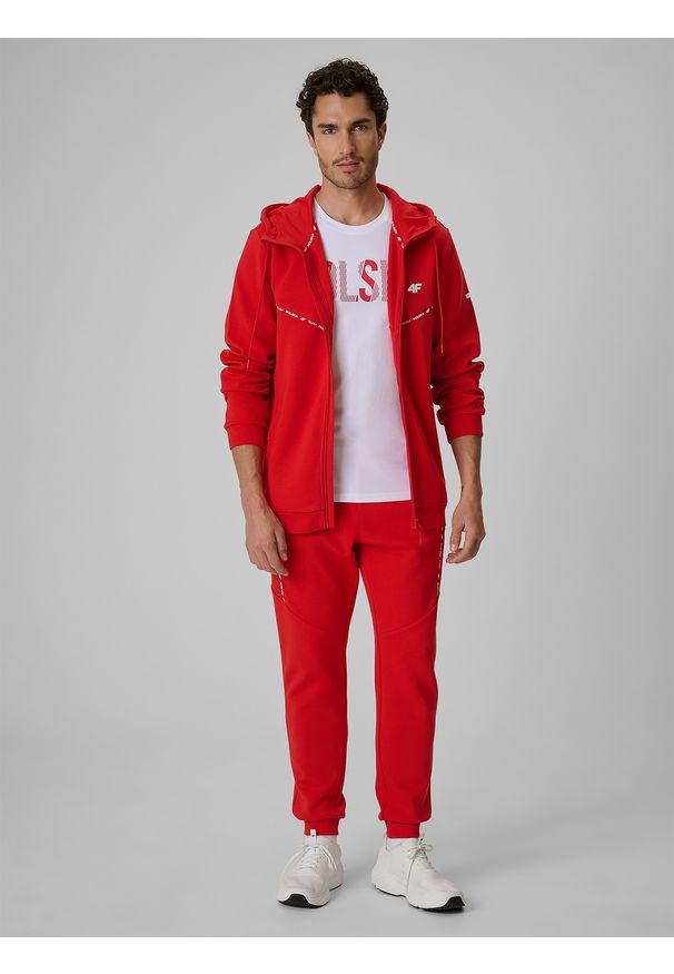 4f - 4F Bluza kibica z kapturem męska - czerwona L. Okazja: na co dzień. Typ kołnierza: kaptur. Kolor: czerwony. Wzór: nadruk. Styl: casual, sportowy