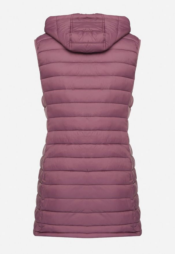 Born2be - Fioletowa Pikowana Kamizelka z Odpinanym Kapturem o Taliowanym Kroju Tinvalia. Okazja: na co dzień. Kolekcja: plus size. Kolor: fioletowy. Materiał: jeans. Styl: klasyczny, casual