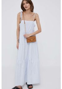 TOMMY HILFIGER - Tommy Hilfiger sukienka bawełniana kolor niebieski maxi rozkloszowana. Typ kołnierza: dekolt w karo. Kolor: niebieski. Materiał: bawełna. Długość rękawa: na ramiączkach. Typ sukienki: rozkloszowane. Długość: maxi #2