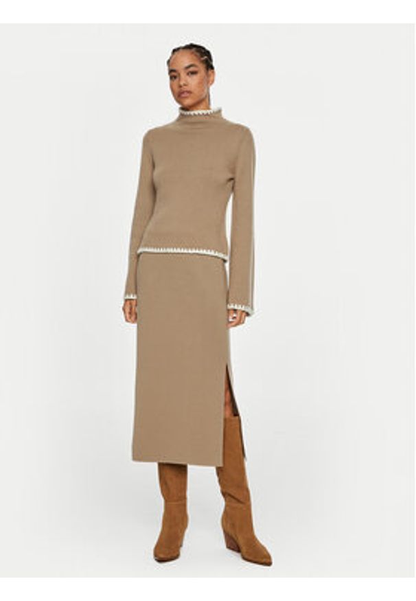 Luisa Spagnoli Spódnica midi Madis 58456 Beżowy Slim Fit. Kolor: beżowy. Materiał: wełna