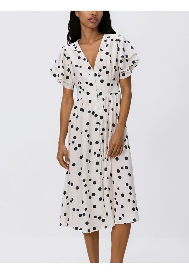 Reserved - Sukienka midi z modalem - złamana biel. Materiał: tkanina. Długość: midi