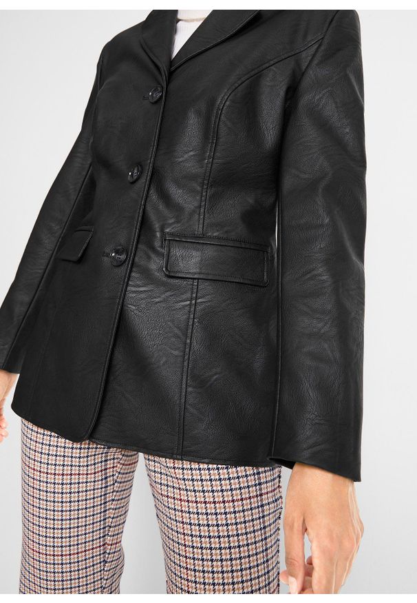 bonprix - Długi żakiet z imitacji skóry. Kolor: czarny. Materiał: skóra. Długość: długie
