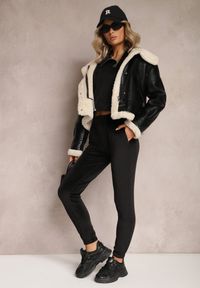 Renee - Czarny Komplet Dresowy z Weluru ze Ściągaczami i Bluzą z Kapturem Rerafina. Kolor: czarny. Materiał: dresówka, welur