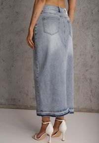 Renee - Niebieska Spódnica z Jeansu z Bawełną High Waist o Asymetrycznym Kroju Vikisla. Stan: podwyższony. Kolor: niebieski. Materiał: bawełna, jeans #5