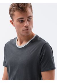 Ombre Clothing - T-shirt męski bawełniany - grafitowy V7 S1385 - XXL. Kolor: szary. Materiał: bawełna. Styl: klasyczny #2