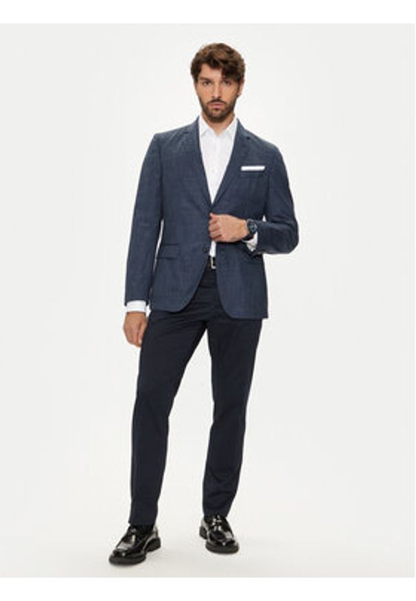 BOSS - Boss Marynarka H-Hutson-224 50521645 Granatowy Slim Fit. Kolor: niebieski. Materiał: wełna