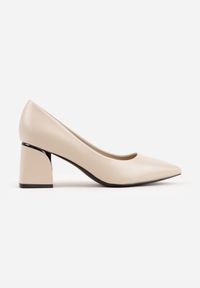 Born2be - Beżowe Czółenka na Geometrycznym Obcasie Oriphishis. Okazja: na spotkanie biznesowe. Kolor: beżowy. Wzór: geometria. Obcas: na obcasie. Styl: biznesowy, elegancki. Wysokość obcasa: średni #5