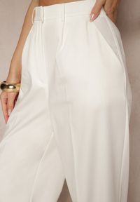 Renee - Beżowe Szerokie Spodnie Garniturowe z Wiskozą High Waist Rosandria. Stan: podwyższony. Kolor: beżowy. Materiał: wiskoza