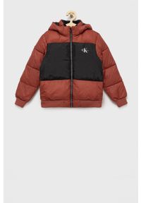 Calvin Klein Jeans kurtka dziecięca kolor pomarańczowy. Okazja: na co dzień. Kolor: pomarańczowy. Materiał: poliester, włókno. Styl: casual #1