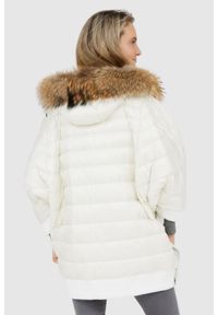 Blauer USA - BLAUER Ecru damski puchowy płaszcz z futrem jenota, Rozmiar XS. Kolor: biały. Materiał: puch, futro #4