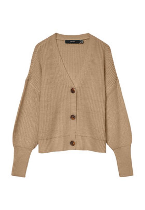 Vero Moda Kardigan Lea 10249632 Beżowy Regular Fit. Kolor: beżowy. Materiał: syntetyk