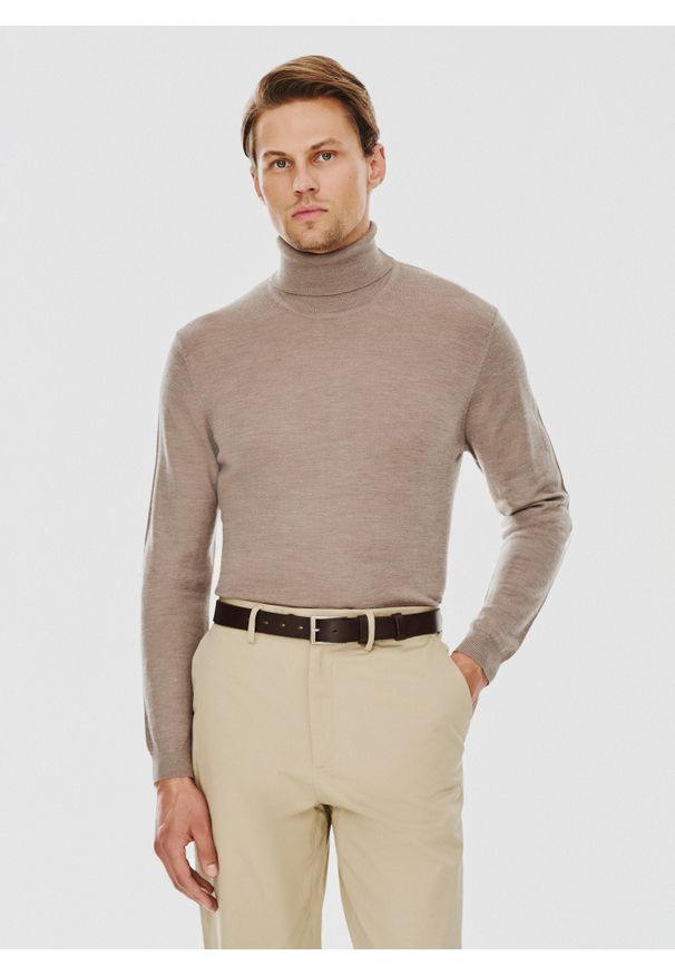 Pako Lorente - PAKO LORENTE – Męski golf w kolorze beżowym. Typ kołnierza: golf. Kolor: beżowy. Materiał: akryl, wełna, poliamid. Wzór: gładki. Sezon: jesień