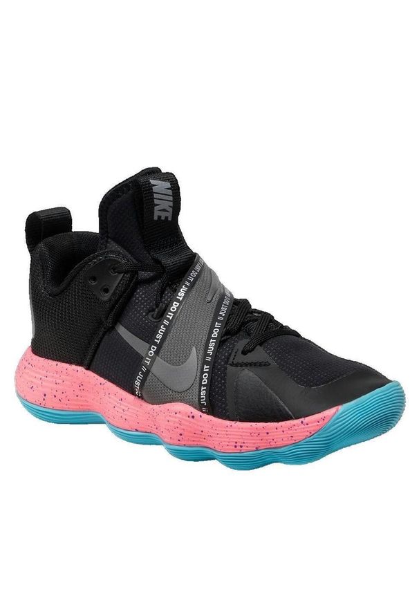 Buty siatkarskie męskie Nike React Hyperset. Okazja: na co dzień. Zapięcie: sznurówki. Kolor: czarny, różowy, wielokolorowy. Materiał: syntetyk, tkanina, materiał. Szerokość cholewki: normalna. Sport: siatkówka