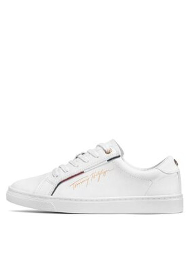 TOMMY HILFIGER - Tommy Hilfiger Sneakersy Signature Sneaker FW0FW06322 Biały. Kolor: biały. Materiał: skóra