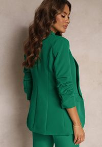 Renee - Zielona Gładka Marynarka z Rękawami 7/8 i Klapami Adylia. Kolor: zielony. Wzór: gładki. Styl: elegancki