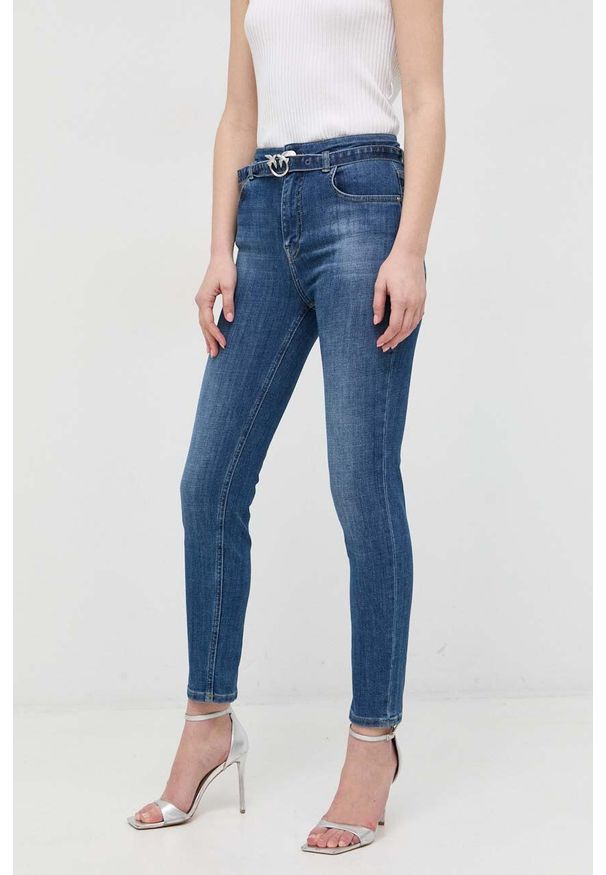 Pinko jeansy Susan damskie high waist. Stan: podwyższony. Kolor: niebieski
