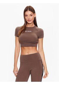 Guess Top V3RP16 KABR0 Khaki Slim Fit. Kolor: brązowy. Materiał: bawełna, syntetyk