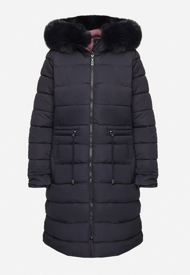 Born2be - Ciemnofioletowa Dwustronna Kurtka za Kolano z Kapturem z Futerkiem Zephyro. Typ kołnierza: kaptur. Kolor: fioletowy. Materiał: futro. Długość: długie. Wzór: gładki, aplikacja