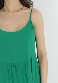 Born2be - Zielona Sukienka z Wiskozy na Ramiączkach z Falbanką Graesa. Kolor: zielony. Materiał: wiskoza. Długość rękawa: na ramiączkach. Styl: wakacyjny #3