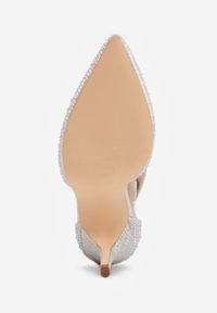 Born2be - Srebrne Szpilki Vices Ozdobione Błyszczącymi Cyrkoniami ze Skórzaną Wkładką Vortida. Kolor: srebrny. Materiał: skóra. Wzór: aplikacja. Obcas: na szpilce. Styl: glamour, elegancki #4