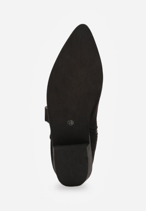 Renee - Czarne Botki Vices na Słupku Kowbojki z Ażurową Cholewką Rivori. Okazja: na co dzień. Zapięcie: zamek. Kolor: czarny. Szerokość cholewki: normalna. Wzór: ażurowy. Materiał: jeans. Obcas: na słupku. Styl: casual, elegancki. Wysokość obcasa: średni