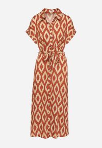 Born2be - Pomarańczowa Wiskozowa Sukienka Koszulowa z Geometrycznym Wzorem Rallapea. Okazja: na co dzień. Typ kołnierza: kołnierzyk klasyczny. Kolor: pomarańczowy. Materiał: wiskoza. Długość rękawa: krótki rękaw. Wzór: geometria. Typ sukienki: koszulowe. Styl: klasyczny, casual, elegancki #5