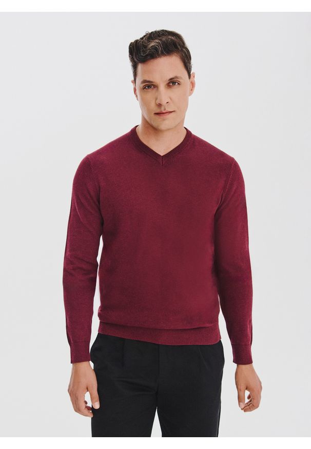 Pako Lorente - PAKO LORENTE - Bordowy sweter męski v-neck. Kolor: czerwony. Materiał: bawełna. Sezon: jesień