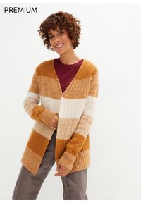 bonprix - Sweter bez zapięcia, z domieszką materiału Good Cashmere Standard®. Kolor: brązowy. Materiał: materiał #1
