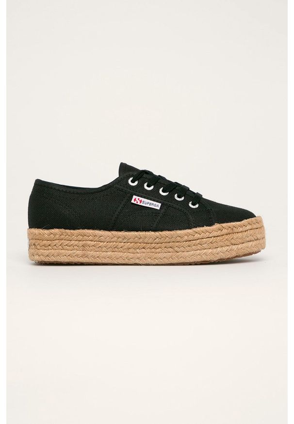 Superga - Espadryle. Nosek buta: okrągły. Kolor: czarny. Materiał: guma. Obcas: na platformie