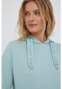 JOOP! - Joop! bluza damska kolor turkusowy z kapturem gładka. Typ kołnierza: kaptur. Kolor: turkusowy. Materiał: bawełna. Wzór: gładki #2