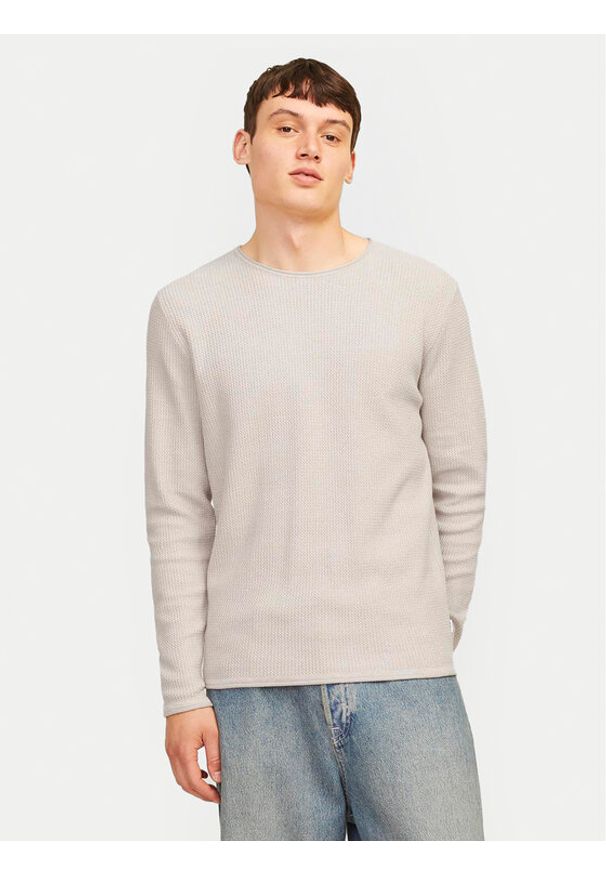 Jack & Jones - Jack&Jones Sweter Cooper 12258407 Beżowy Regular Fit. Kolor: beżowy. Materiał: bawełna