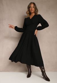 Renee - Czarna Gorsetowa Sukienka z Wiskozą z Guzikami i Bufiastymi Rękawami Ahlite. Typ kołnierza: dekolt gorset. Kolor: czarny. Materiał: wiskoza. Typ sukienki: gorsetowe. Styl: klasyczny #5