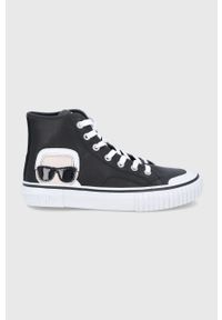 Karl Lagerfeld Trampki skórzane damskie kolor czarny. Nosek buta: okrągły. Zapięcie: sznurówki. Kolor: czarny. Materiał: skóra. Szerokość cholewki: normalna #1