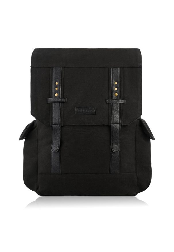 Plecak męski A4 ze skóry wegańskiej PAOLO PERUZZI E-03-BL czarny. Kolor: czarny. Materiał: materiał. Wzór: paski