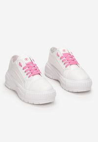 Renee - Biało-Różowe Sneakersy Mellaea. Wysokość cholewki: przed kostkę. Zapięcie: sznurówki. Kolor: biały. Materiał: materiał. Szerokość cholewki: normalna. Wzór: aplikacja #4