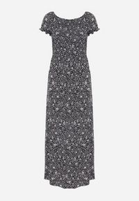 Born2be - Czarna Sukienka z Bufkami przy Rękawach w Kwiaty Neralese. Okazja: na co dzień, na imprezę. Kolor: czarny. Materiał: jeans. Wzór: kwiaty. Sezon: lato. Styl: casual #3