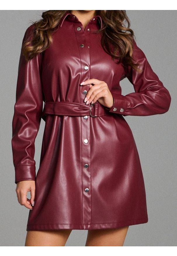Sinsay - Sukienka mini z imitacji skóry - bordowy. Kolor: czerwony. Materiał: skóra. Długość: mini