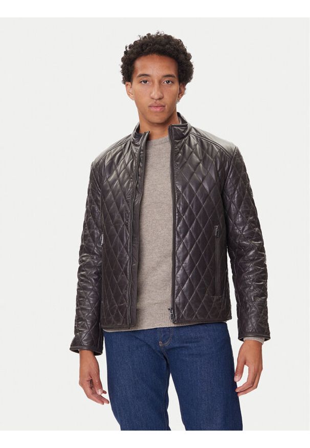 JOOP! Kurtka skórzana 17 Boys 1500150 80000851 Brązowy Regular Fit. Kolor: brązowy. Materiał: skóra