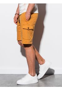 Ombre Clothing - Krótkie spodenki męskie dresowe W225 - żółte - XL. Kolor: żółty. Materiał: dresówka. Długość: krótkie. Wzór: aplikacja