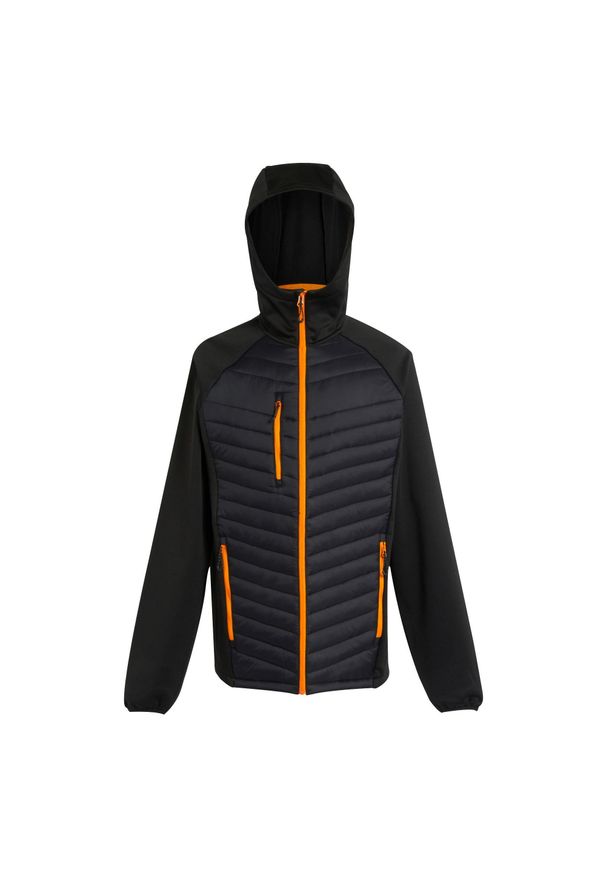 Regatta - Męska Pikowana Kurtka Hybrydowa Navigate. Kolor: czarny, wielokolorowy, pomarańczowy. Materiał: puch. Sport: turystyka piesza
