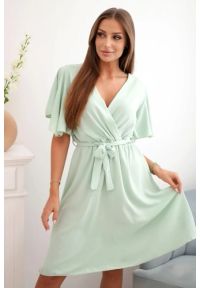 Kesi Włoski - Sukienka z przekładanym dekoltem ciemno miętowa. Okazja: na randkę. Kolor: miętowy. Materiał: bawełna, materiał. Styl: elegancki