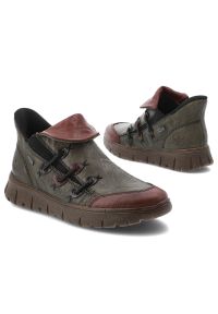 Zielone Botki Rieker Ocieplane Buty Damskie. Okazja: na co dzień. Kolor: zielony. Materiał: skóra. Styl: casual #2