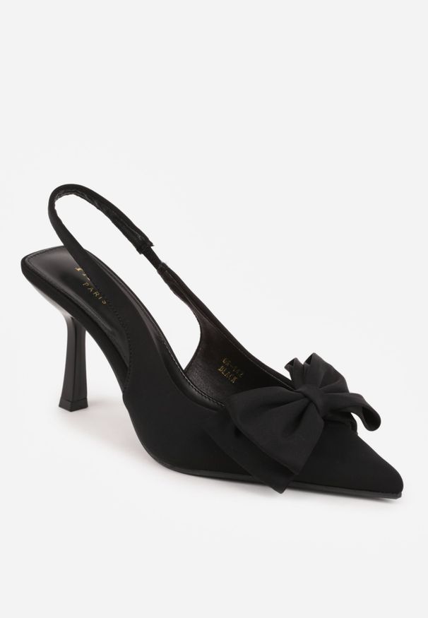 Renee - Czarne Szpilki Slingback z Ozdobną Kokardą na Nosku Chelshi. Zapięcie: pasek. Kolor: czarny. Obcas: na szpilce. Styl: elegancki