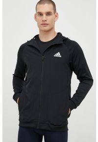 adidas Performance bluza treningowa kolor czarny z kapturem gładka. Typ kołnierza: kaptur. Kolor: czarny. Materiał: skóra, materiał. Długość rękawa: raglanowy rękaw. Wzór: gładki #4