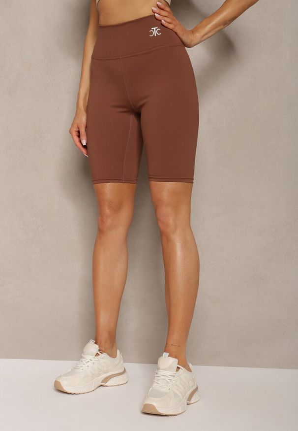 Renee - Brązowe Kolarki Szorty Elastyczne High Waist Meania. Stan: podwyższony. Kolor: brązowy. Materiał: satyna, bawełna. Styl: elegancki